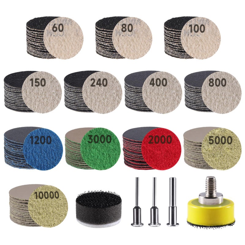 GOH DODD 185 PCS 1 Inch Sanding Disc, GOH DODD Hook and Loop 60 to 10000 Grit Wet Dry Sandpaper Sand Paper with 1/8" 1/4" Shank, Backing Pad, Foam Sanding Pads for Auto Metal Glass Resin Wood Sanding - Image 1